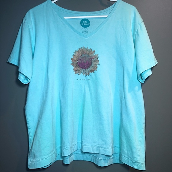 Life Is Good Tops - Life Is Good Women's Aqua Sunflower Tee